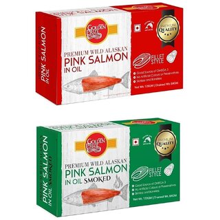 Golden Prize Combo - 1 x Pink Salmon Fillets in Oil and 1 x Smoked Pink Salmon Fillets in Oil (2 x 115gms Each)