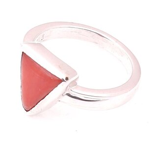 Trikona Coral Moonga Stone Panchdhatu Adjustable Ring for Unisex alloy  silver Plated Ring