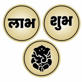 Sarvatr Acrylic Shubh Labh  Ganesha Stickers for Door/Temple Decoration (Pack of 1)(Gold)(3inch X 3 Sticker)