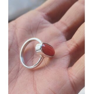 CEYLONMINE- red coral(moonga) silver plated ring for men and women