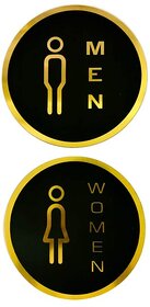 Sarvatr Men  Women Washroom Door Self-Adhesive Sign Signage Black Gold for Business Stores Cafes Shops Hospital School