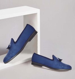 Shoeson Mens Blue Lace-up Suede Leather Casual Loafer