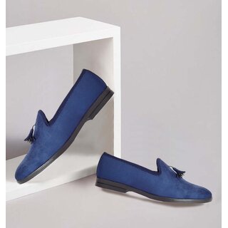 Shoeson Mens Blue Lace-up Suede Leather Casual Loafer