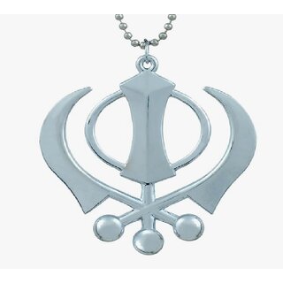 Waheguru Ji Punjabi Khanda Sikh Sardar Khalsa Symbol Logo Locket Pendant Silver Stainless Steel Pendant