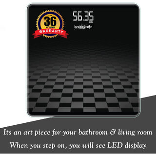Healthgenie Digital Weight Machine with Magic Hidden Display Magically Appears as You Step on  HD-321 (BLACK CHECKERED)