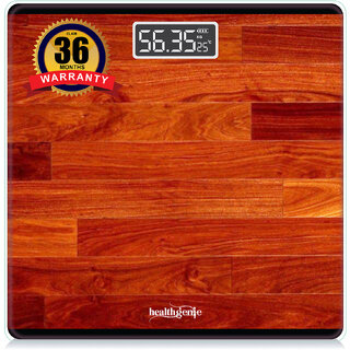 Healthgenie Digital Weight Machine Thick Tempered Glass LCD Display Weight machine for body weight ( Red Wood)
