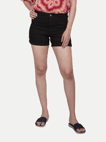 Women Solid Black Shorts
