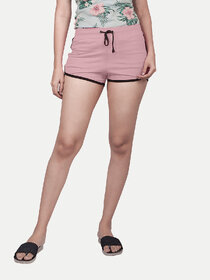 Womens Solid Elasticated Shorts- Light Pink Colour