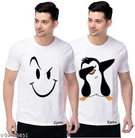 ENUX MEN PRINTED WHITE HALF SLEEVE TSHIRT PACK OF 2 (Pack of 2)