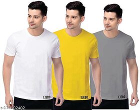 Men's Solid Plain Round Neck Tshirt (Pack of 3)
