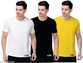 Poly Blend White Short Sleeves Solid Tshirts (Pack of 3)