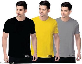 Men's Solid Plain Round Neck Tshirt (Pack of 3)