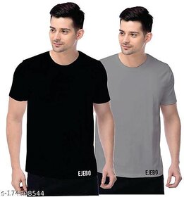 Trendy Mens Black Solid Polyester Blend Round Neck T-Shirt