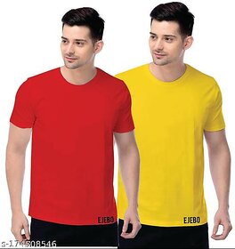 Men's Solid Plain Round Neck Tshirt (Pack of 2)
