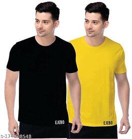 Men's Solid Plain Round Neck Tshirt (Pack of 2)