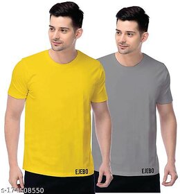 Men's Solid Plain Round Neck Tshirt (Pack of 2)