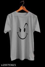 Poly Blend Grey Short Sleeves Printed Tshirts