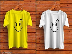 Viaan Trending Yellow, White Printed T-shirt For Men (Pack of 2)