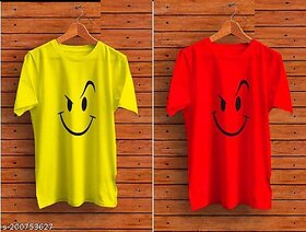 Viaan Trending Yellow, Red Printed T-shirt For Men (Pack of 2)
