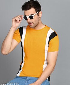 Polyester Yellow Short Sleeves Colorblocked Tshirts