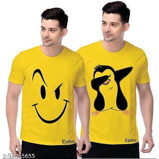 ENUX MEN PRINTED YELLOW HALF SLEEVE TSHIRT PACK OF 2 (Pack of 2)