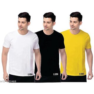 Poly Blend White Short Sleeves Solid Tshirts (Pack of 3)