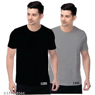 Trendy Mens Black Solid Polyester Blend Round Neck T-Shirt