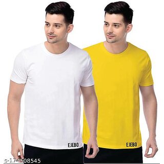Poly Blend White Short Sleeves Solid Tshirts (Pack of 2)