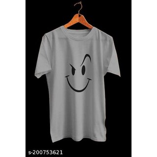 Poly Blend Grey Short Sleeves Printed Tshirts