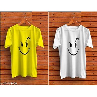 Viaan Trending Yellow, White Printed T-shirt For Men (Pack of 2)