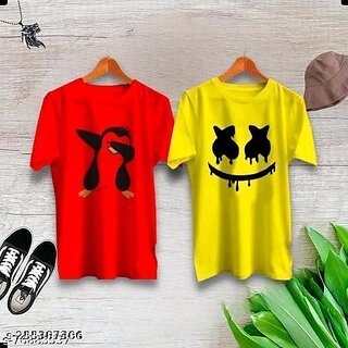 Combo Men's Yellow, Red Printed T-shirt - Premium Quality (Pack of 2)