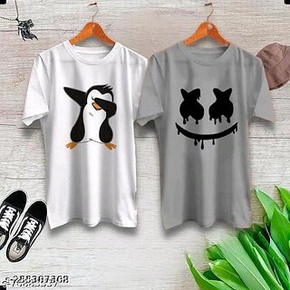Stylish Men's Grey, White Printed T-shirt - Premium Quality (Pack of 2)