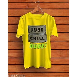 Aakash Mens Yellow Printed Polyester Round Neck T-Shirt