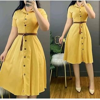 Vivient women Mustard front buttoned long dress
