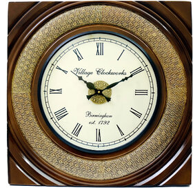 Royal Craft Palace Handcrafted with intricate brass emboss design work/ Square shape Analog Wooden Clock (1818 Inch, 12