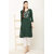 Vivient Women Dark Green Embroidered Kurti with White Pant Set
