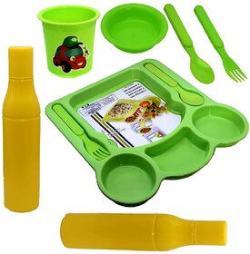 Dish Set Bowl Cup Fork Spoon Multicolor Plastic Dinner Set ( Pack of 7 ) - 01