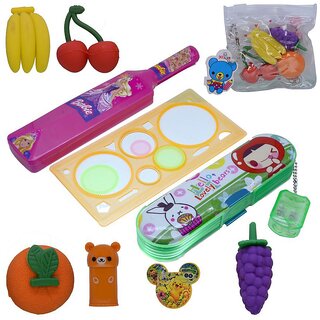 Eraser + Pencil  Sharpeners + Design Ruler + Pencil Box Pouch Cases - 407