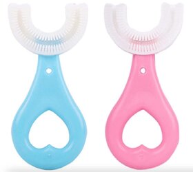 U Shaped Kids Toothbrush for Kids 3-5 Years Children U Shape Toothbrush Baby Brush Teeth Cleaner Silicone Tooth Brush Head 360 Degree Cleansing Infant Toothbrush (MULTICOLOR) (2 Pcs)