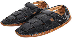 Jenja Comfortable Leatherite Men's Sandals JS1VO (BLACK)