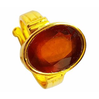 PRATEEK ENTERPRISES NATURAL GARNET (GOMED) GOLD PLATED ADJUSTABLE RING