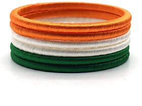 KKKRETAILERS Silk Thread Bangles Independence Day Jewellery Tri Color Bangles Handmade Silk Dori Bangles for Women Giril (Pack of 6) (Size-2.8)