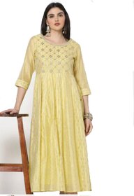 Women's Avaasa Embroidered Fit  Flare Kurti Dress 1 Kurta Light Yellow Size Small Fits Chest 34 - 36