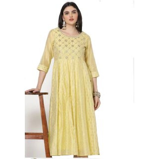 Women's Avaasa Embroidered Fit  Flare Kurti Dress 1 Kurta Light Yellow Size Small Fits Chest 34 - 36