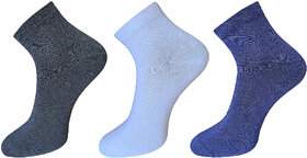 USOXO Soft Breathable Combed Cotton Ankle Socks For Men Pack Of 3 (Black, Navy blue, White) Neo Cool