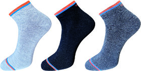 USOXO Soft Breathable Combed Cotton Ankle Socks For Men Pack Of 3 (Dark grey, Black, Light) pop up ankle