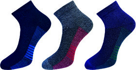 USOXO Soft Breathable Combed Cotton Ankle Socks For Men Pack Of 3 (Dark grey, Black, Navy blue) ultra feel