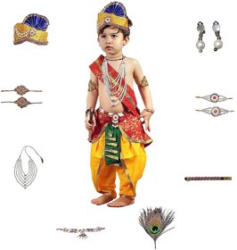 Kaku Fancy Dresses Krishna Costume (Dhoti, Patka, Mukut, Mala, Bajuband, Bansuri, Morpankh), 1-2Yrs