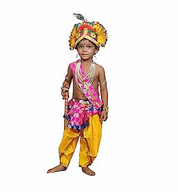Kaku Fancy Dresses Krishna Costume (Dhoti, Patka, Pagdi, Mala, Bajuband, Bansuri, Morpankh), 1-2Yrs