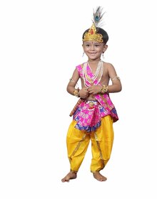 Kaku Fancy Dresses Krishna Costume (Dhoti, Patka, Mukut, Mala, Bajuband, Bansuri, Morpankh), 1-2Yrs